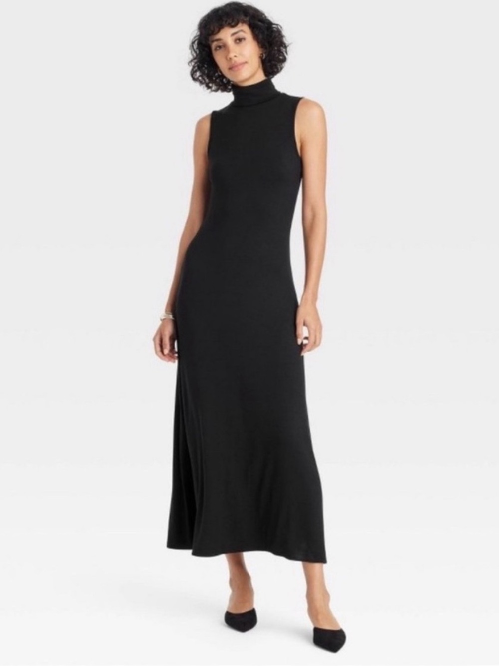 A New Day Women’s Turtleneck Ribbed Maxi Dress Black Size S